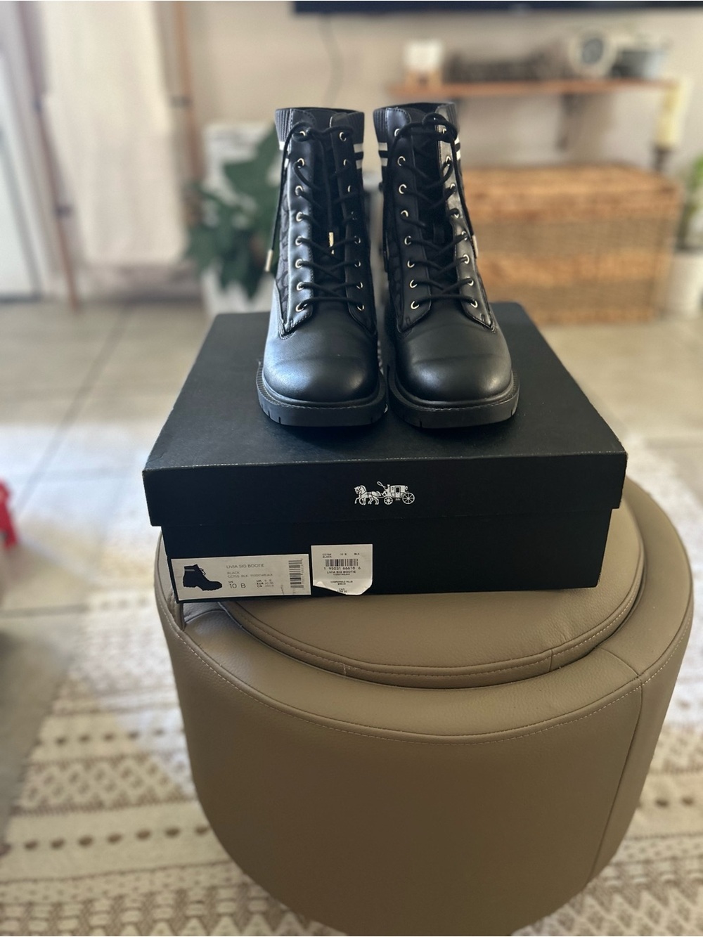Coach Black Leather Combat Boots 10